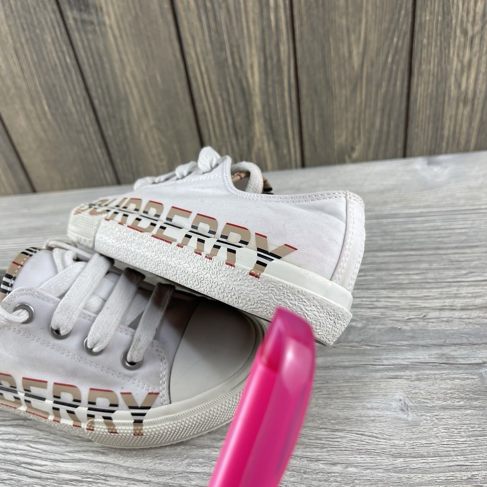 Burberry Kid's Larkhall Icon Stripe Logo Gabardine Sneakers Size 29 - Picture 15 of 16